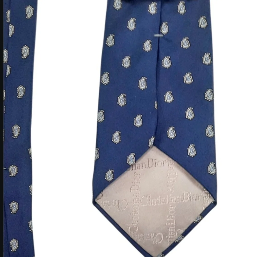 Vintage Christian Dior Tie Classic Navy Blue Small Print. 100% Silk